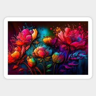 Neon flowers, colorful, bouquet, ink splatter Sticker